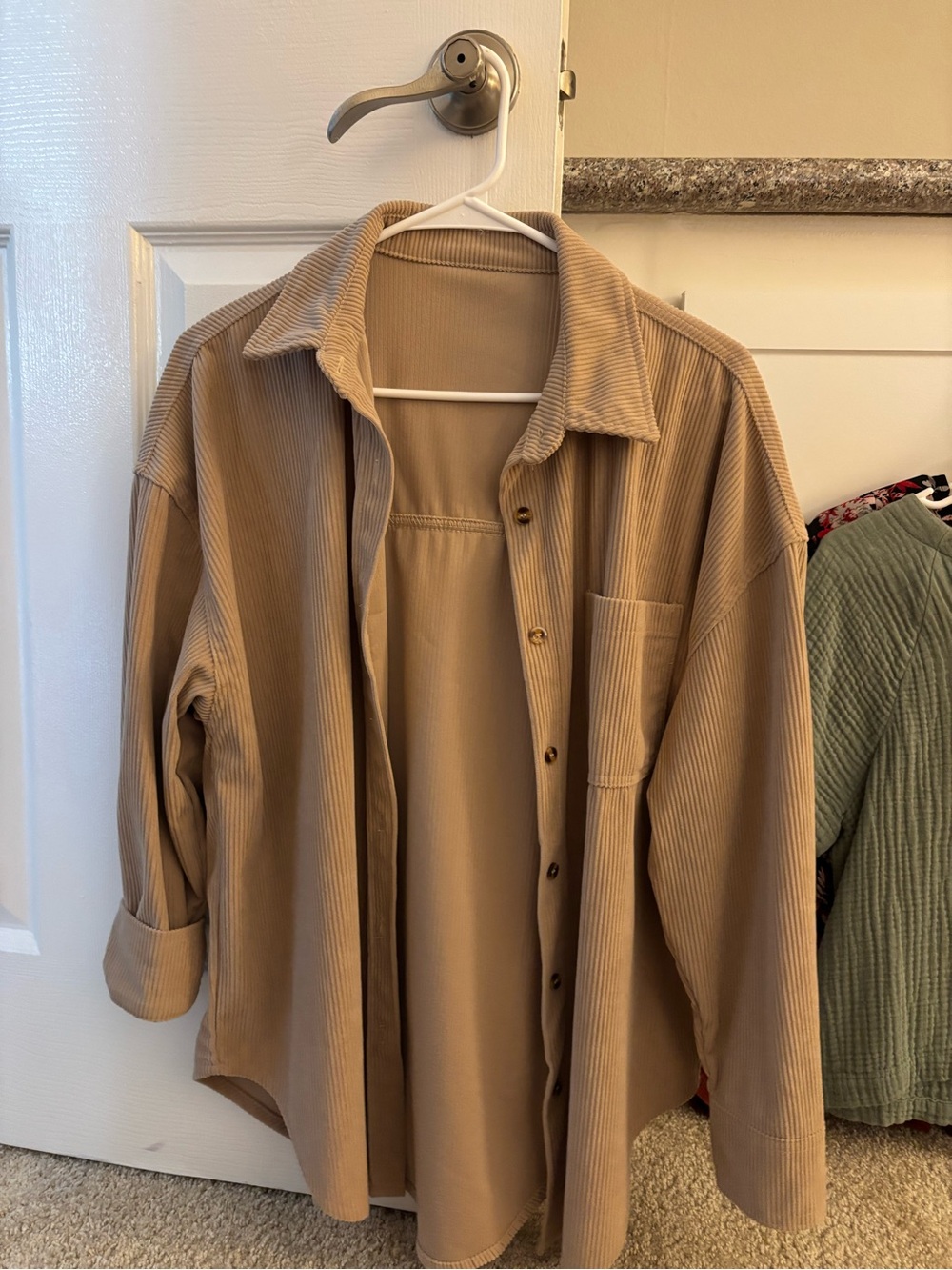 Beige Corduroy Button-down Shirt